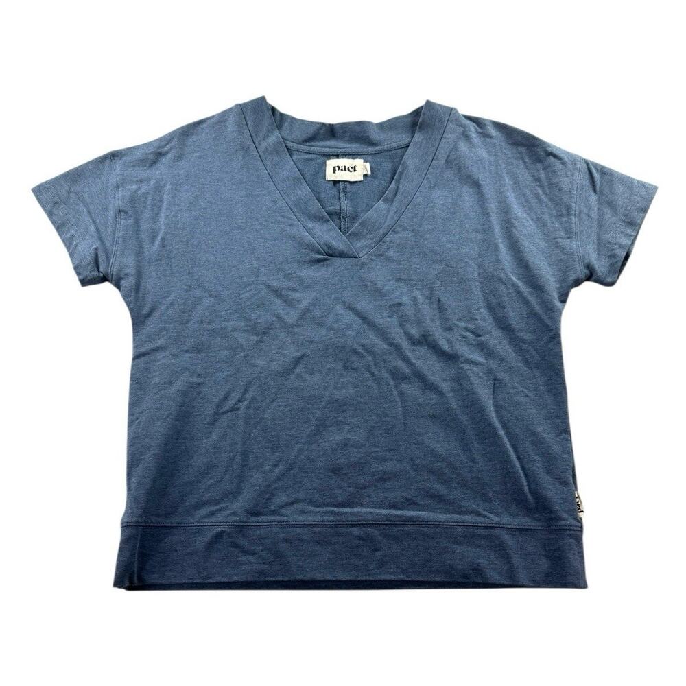 Pact Perfectly Lightweight Varsity Pullover Womens XS S Short Sleeve V-Neck Top